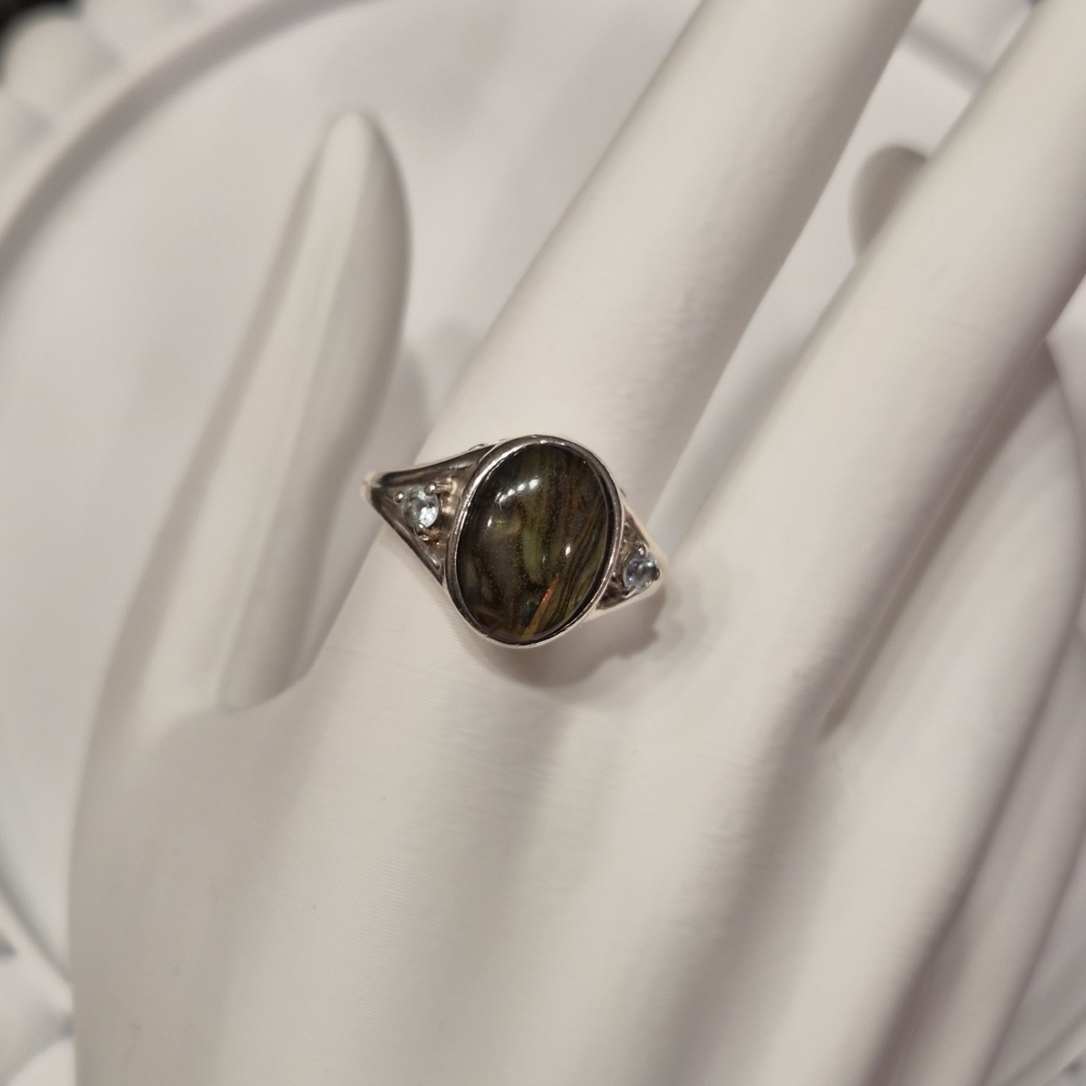 Vintage Marked RJ 925 Sterling Silver Oval Paua Shell Ring